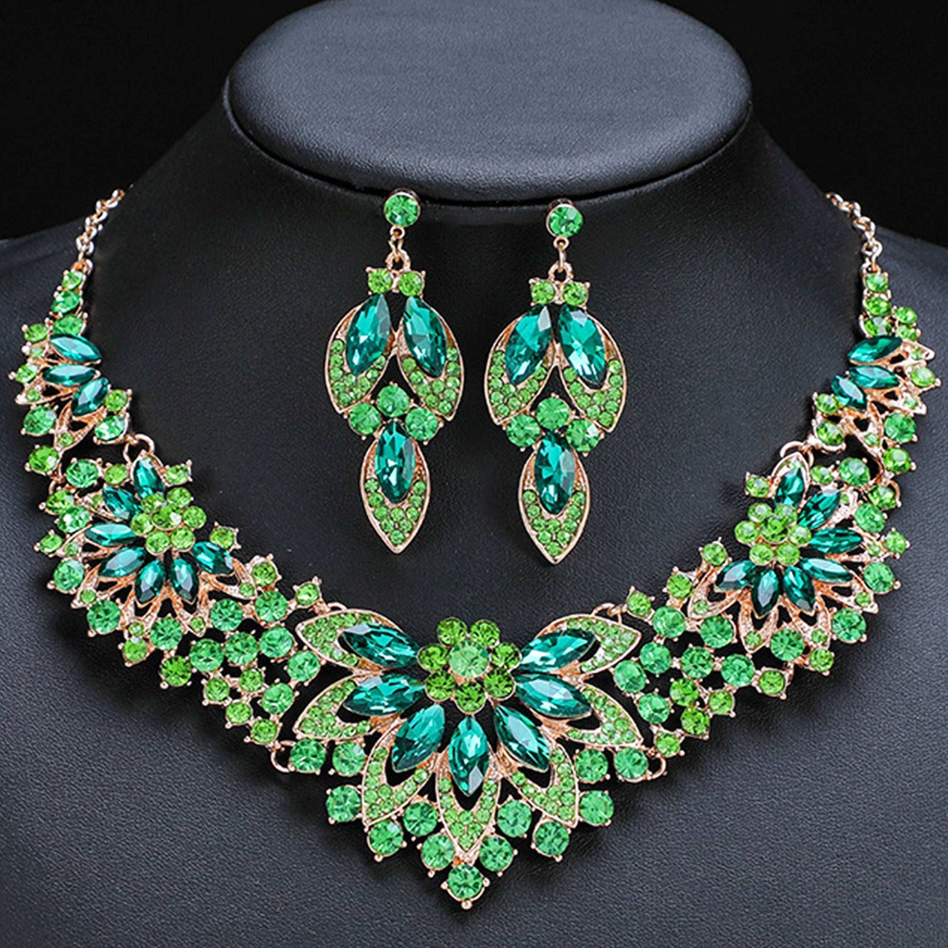 JN12 Gemstone Necklace & Earrings Set – Gold-Plated Jewelry