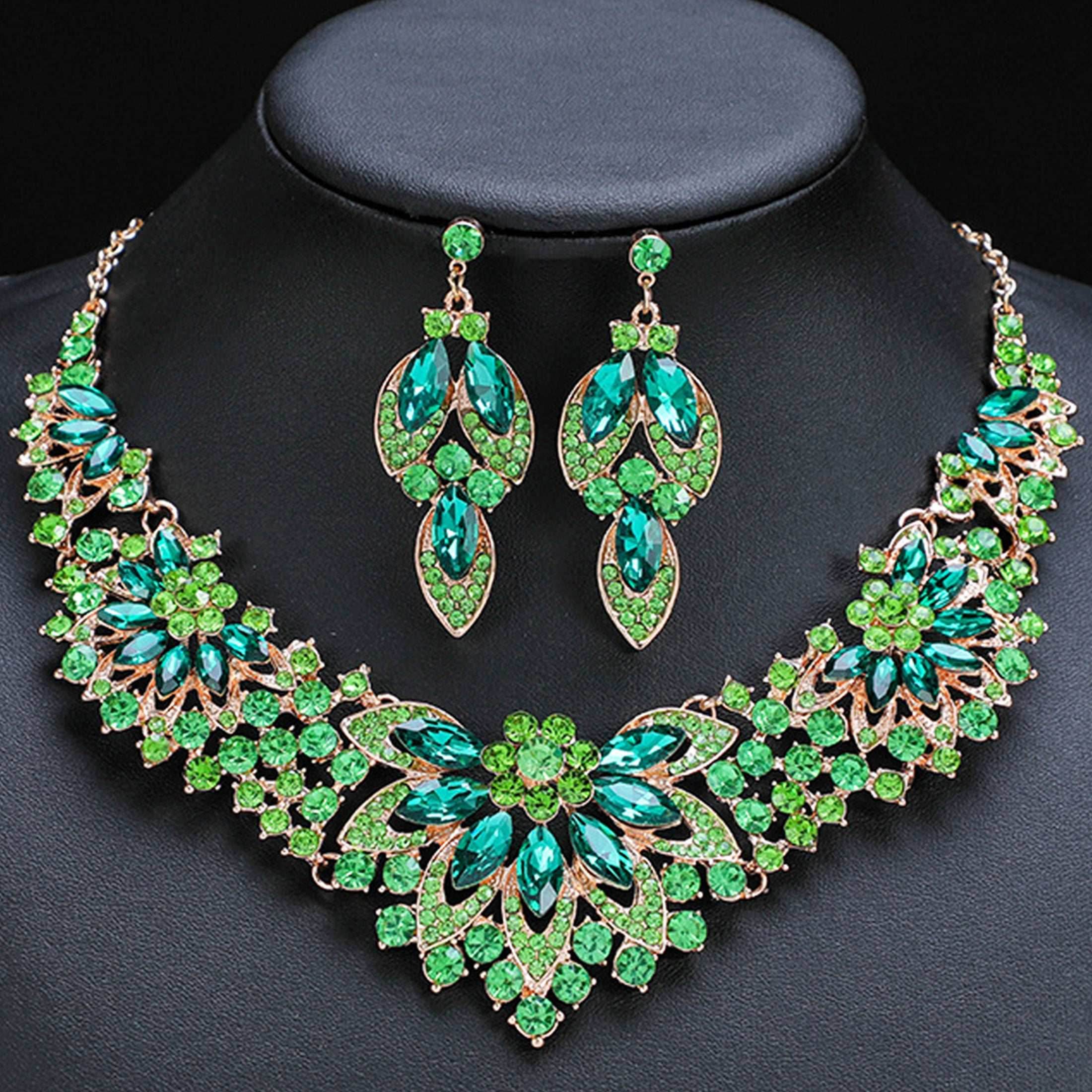 JN12 Gemstone Necklace & Earrings Set – Gold-Plated Jewelry - Gehney