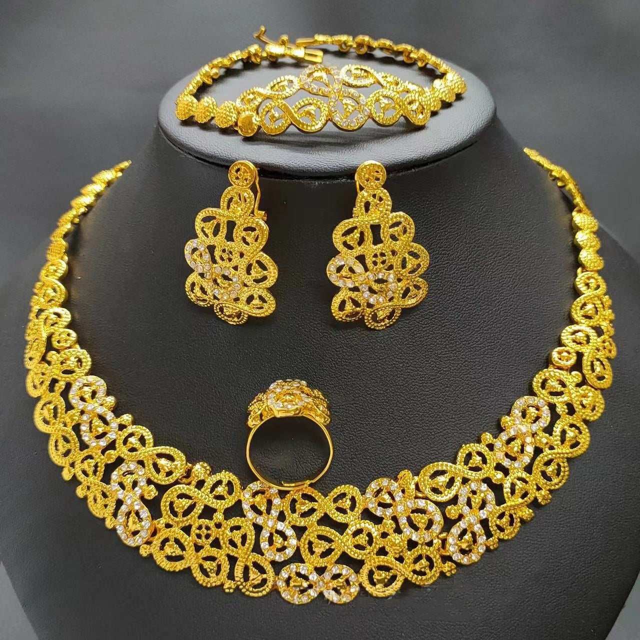 22K Gold-Plated 4-Piece Fashion Jewelry Set for Women & Girls