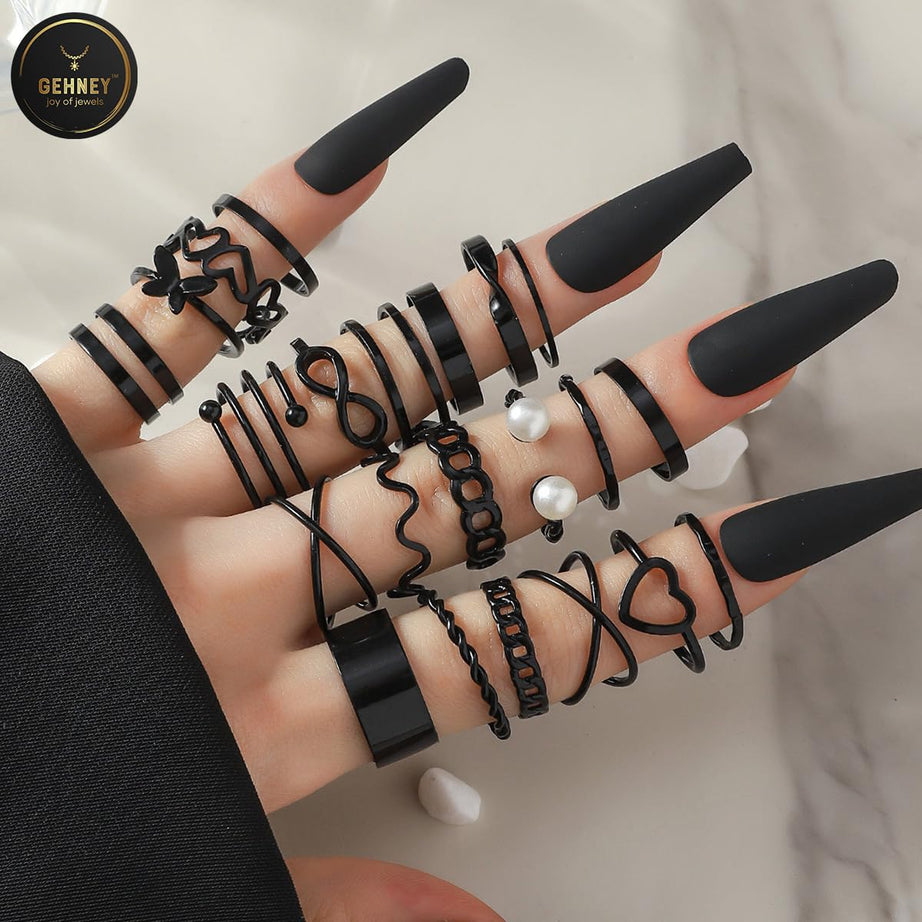 JR9 22pcs Combo Adjustable Finger Rings for Women & Girls