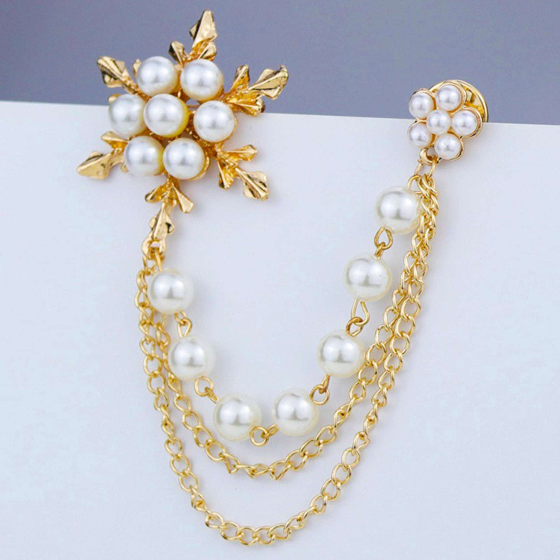 JBRO15 Pearl Snowflake Chain Unisex Brooch