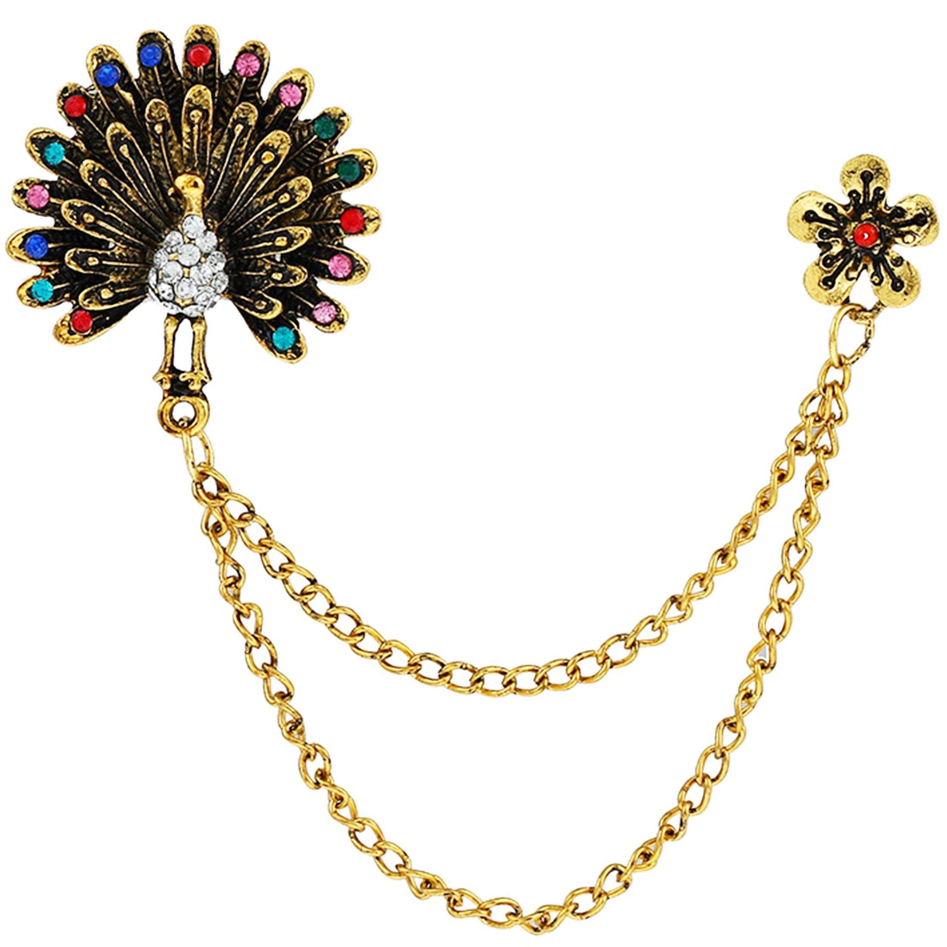 JBRO19 Unisex Peacock Floral chain Brooch