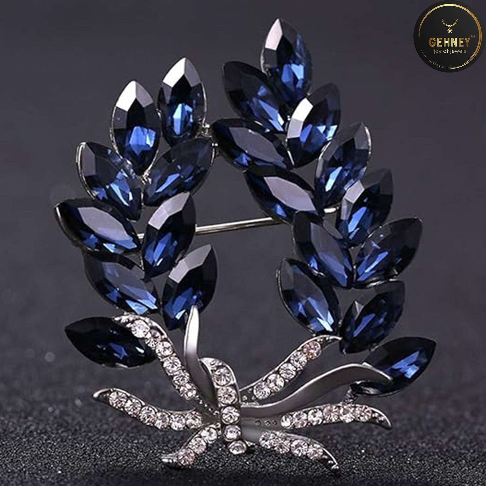JBRO6 Unisex Leaf Gemstones Brooch