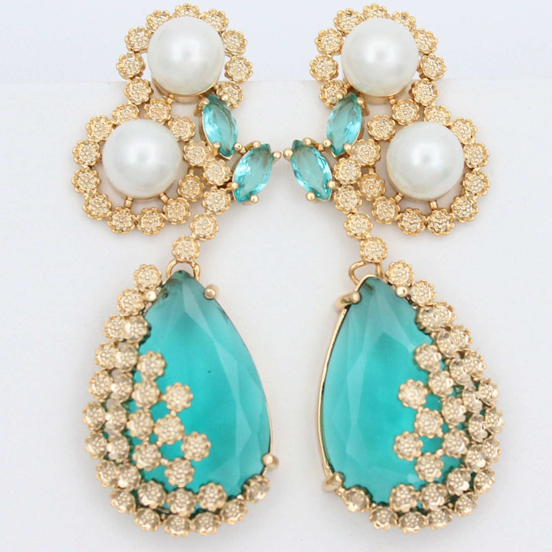 JE20 Zircon Pearl & Gemstones Water Drop Earrings