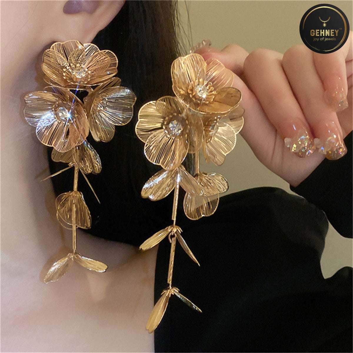 JE44 Drop Flower Leaves Earrings