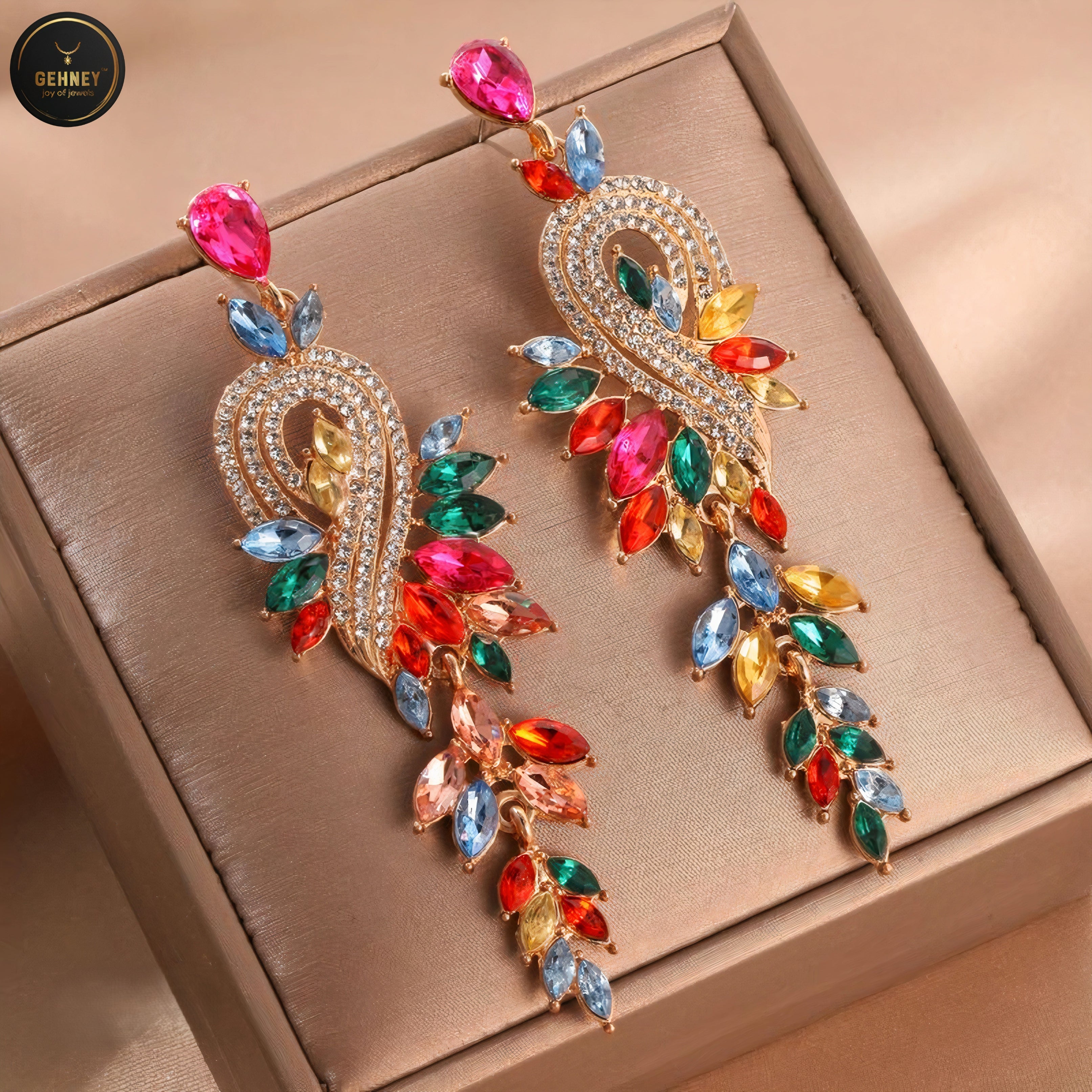 JE62 Rhinestoes Leaf Chandelier Drop Earrings for Her