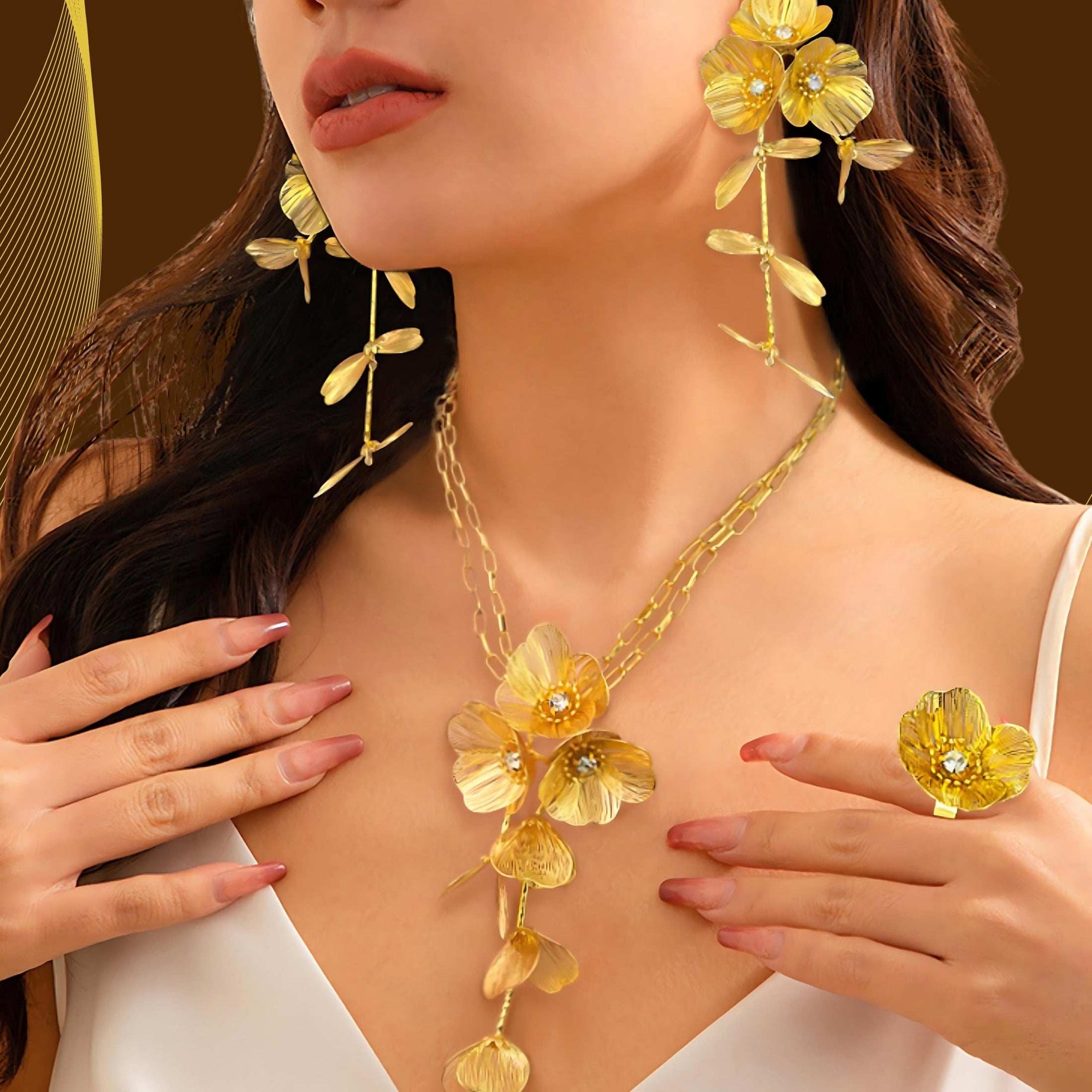 JN63 4Pcs Floral Jewellery Set