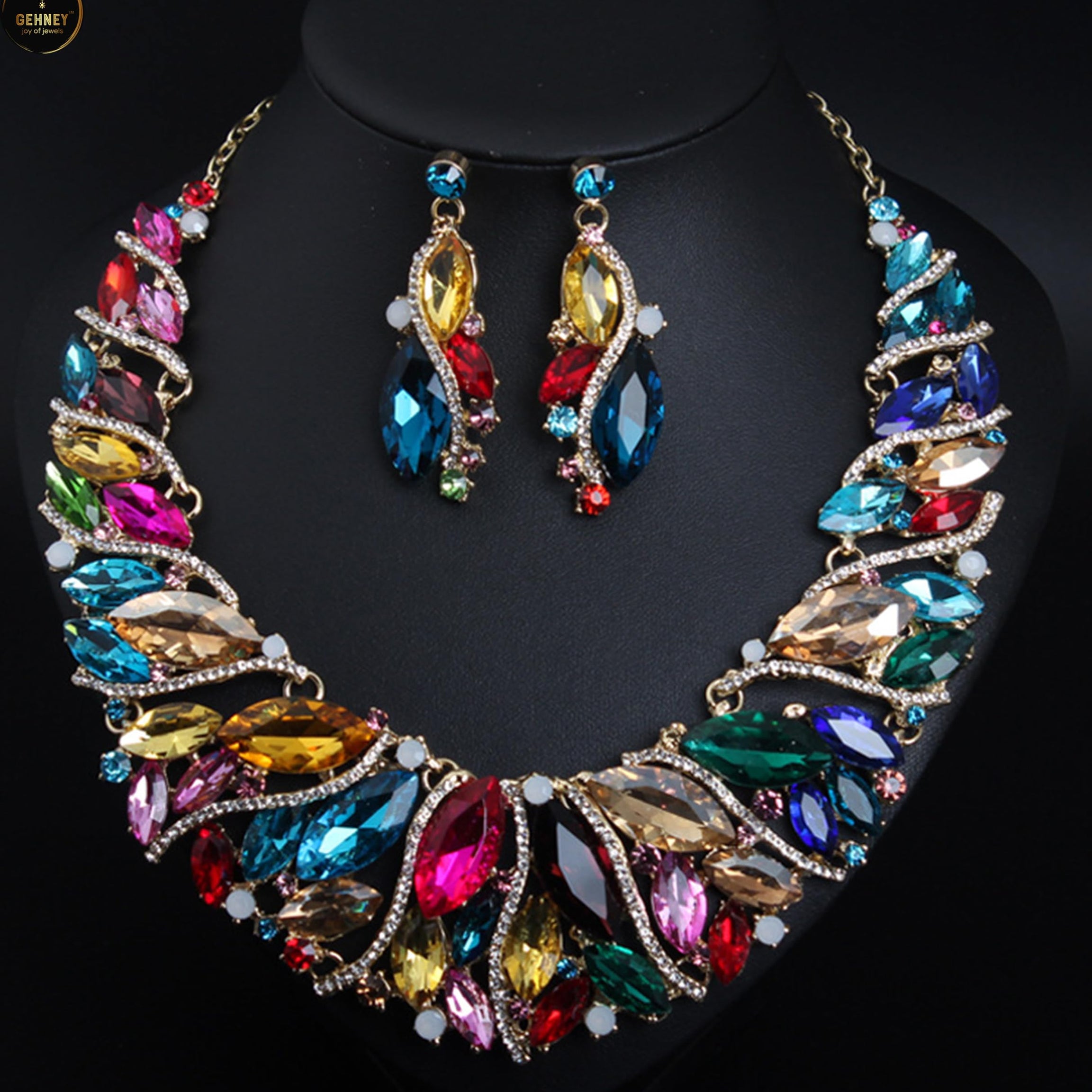 JN72 Stainless Steel Blue Gemstones Necklace & Earrings