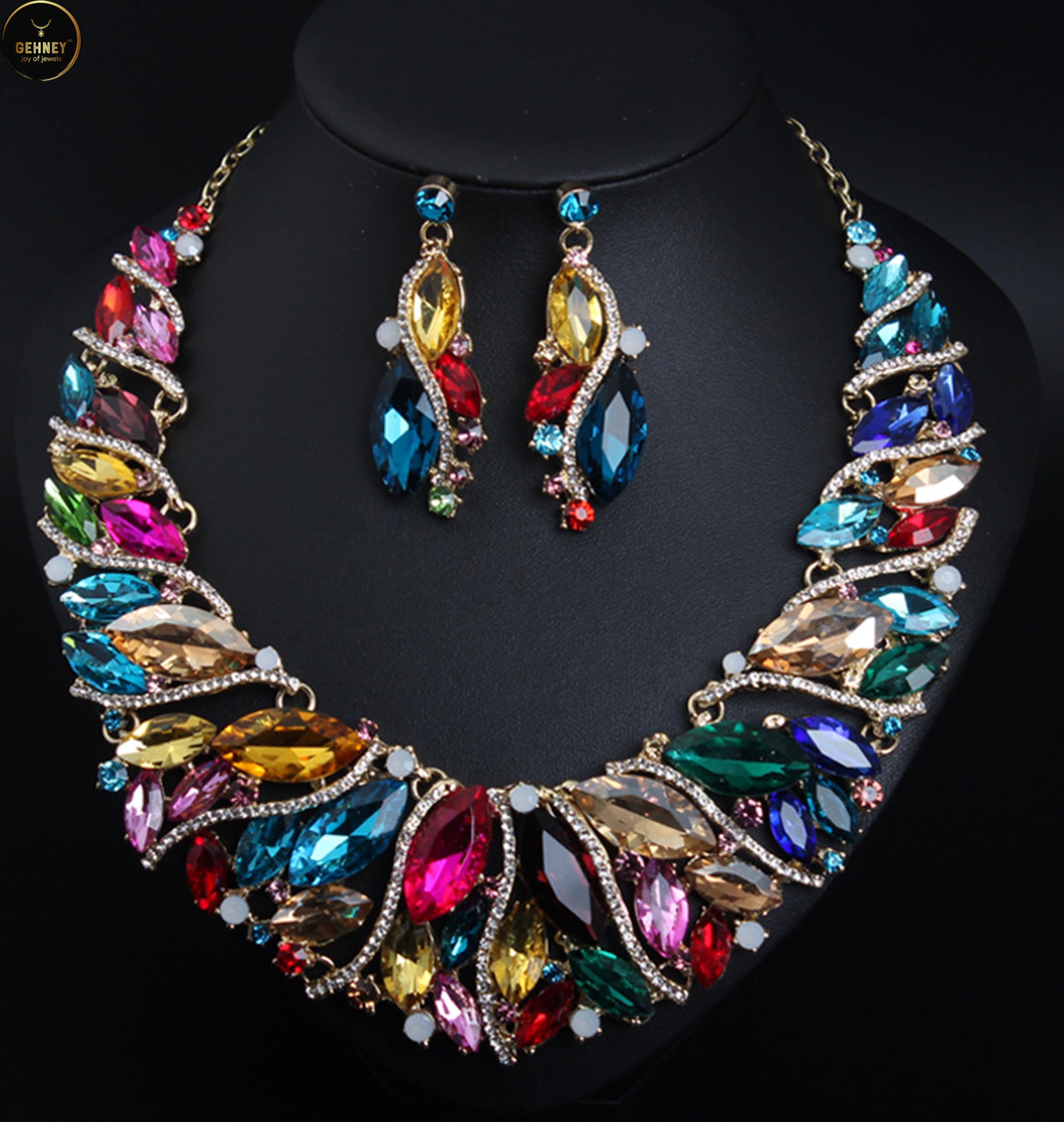JN72 Stainless Steel Blue Gemstones Necklace & Earrings