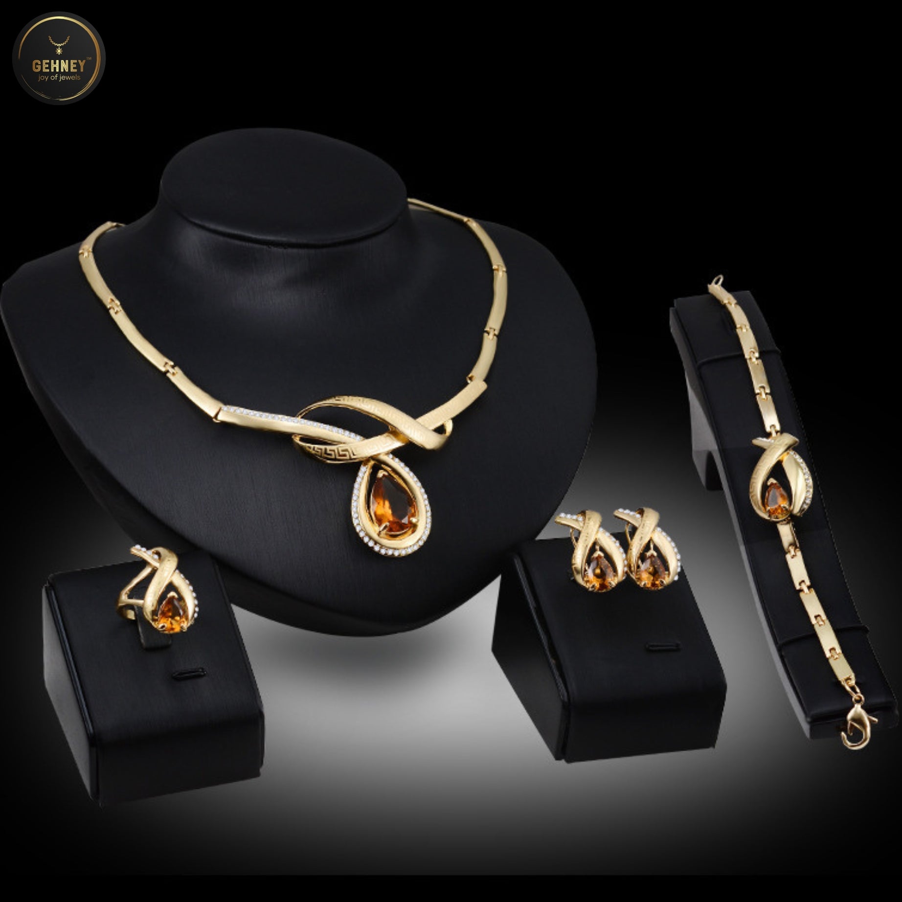 JN75 Rose Gold-Plated Gemstone Jewelry Set for Women & Teens