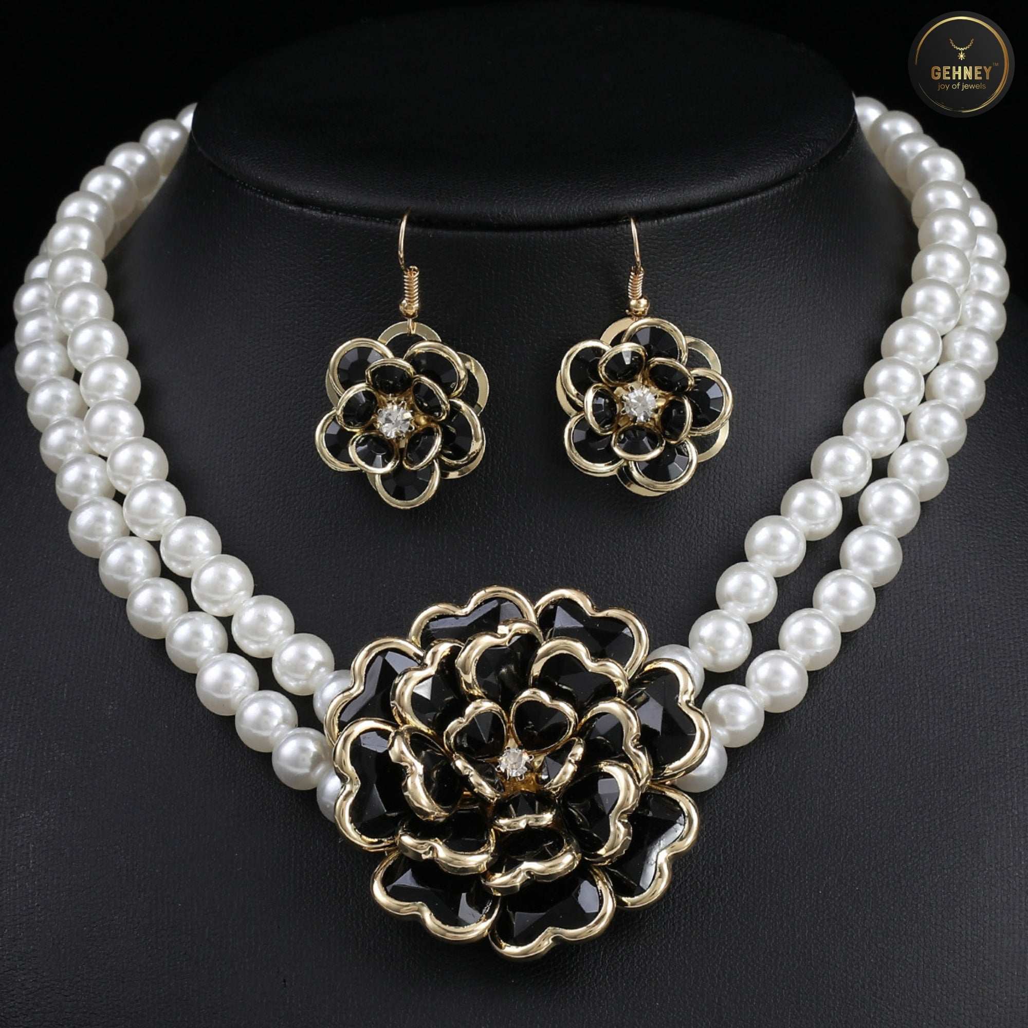 JN77 Pearl Jewelry Set with CZ Stones – Necklace & Earrings for Women & Girls