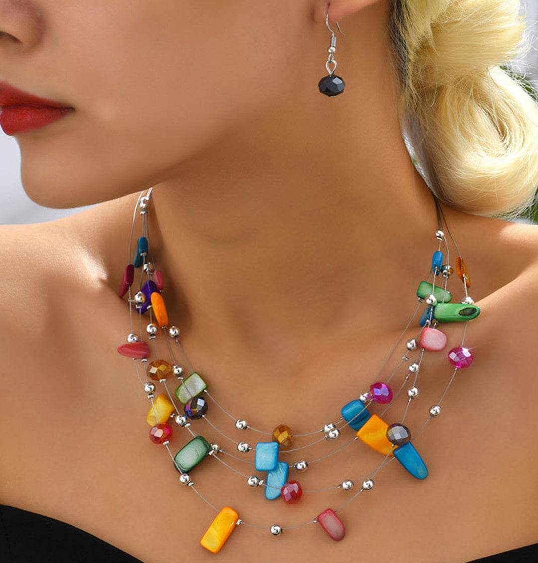 JN81 Colorful Acrylic Bead Necklace & Earring Set – Boho Chic Jewelry - Gehney
