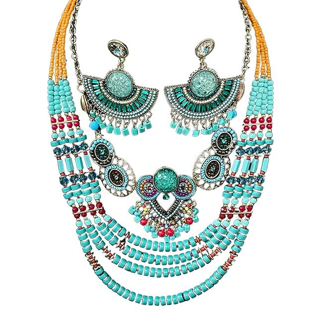 JN97 Bohemian Turquoise Beaded Jewellery Set for Women & Girls