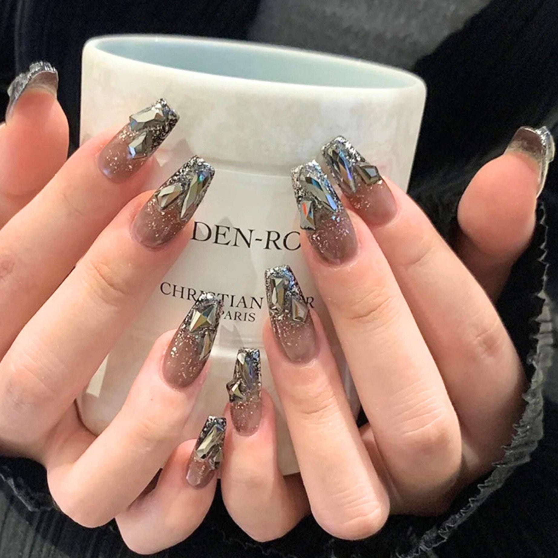 NA4 Gray Artificial Long Fake Nail Extensions