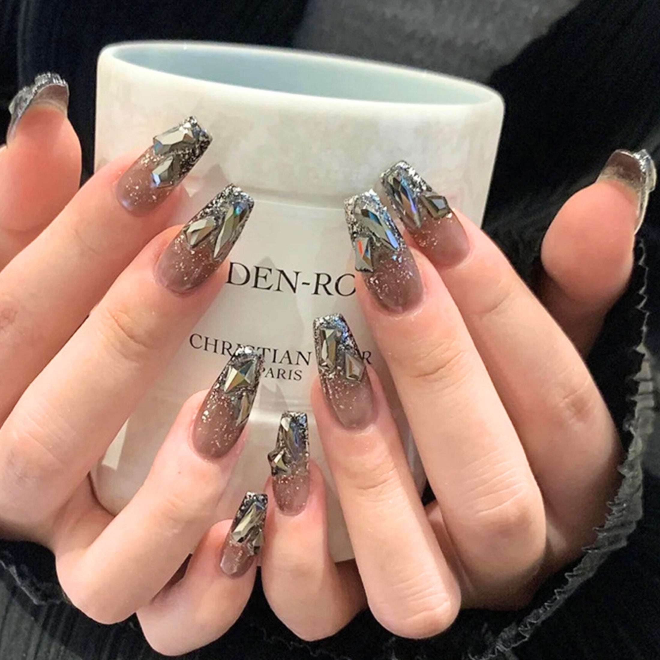 NA4 Gray Artificial Long Fake Nail Extensions - Gehney