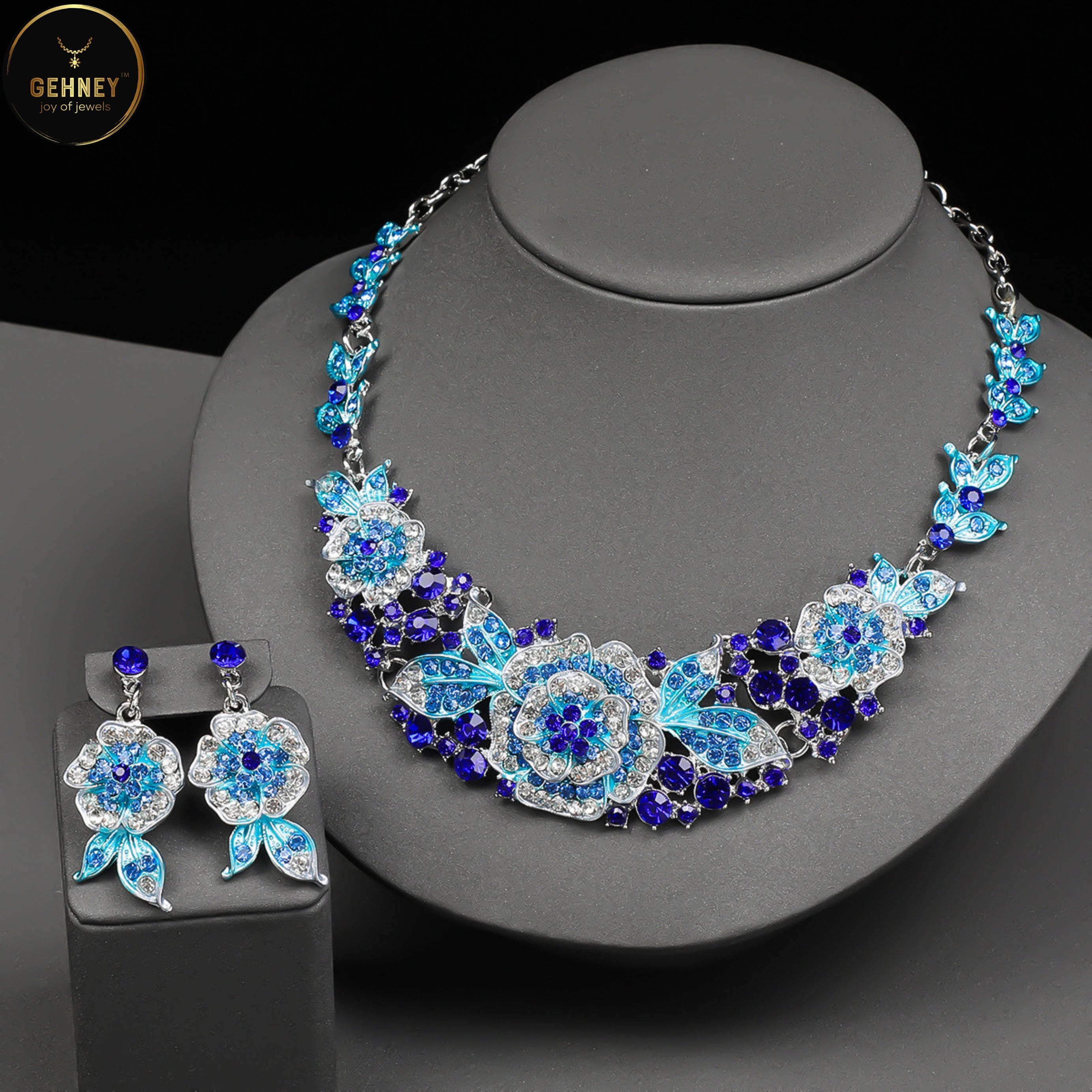 JN94 Elegant Floral Jewellery Set for Women - Multicolor/Blue Necklace & Earrings