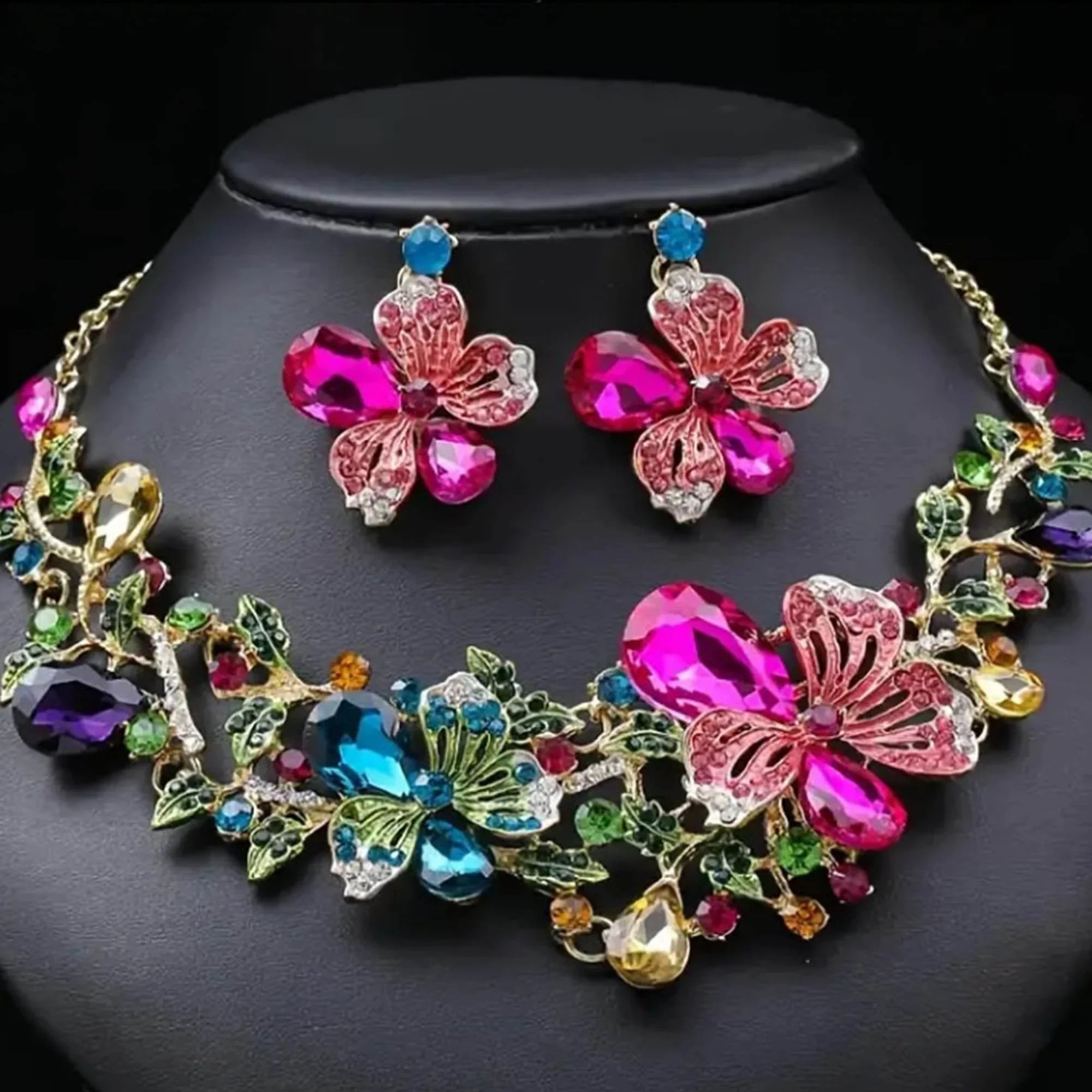 GEHNEY Gold-Plated Floral Necklace Set with Colorful Accents - Gehney